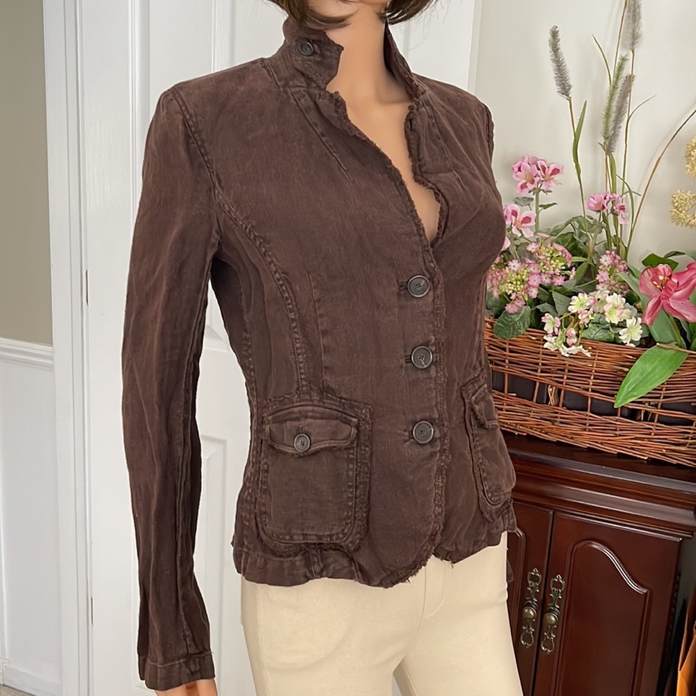 J. Crew 100% Linen Brown Distressed Jacket - Picture 4 of 12